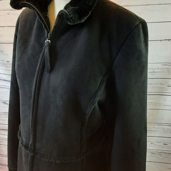 Liz Claiborne Faur Fur Coat Black Suede - Picture 4 of 11